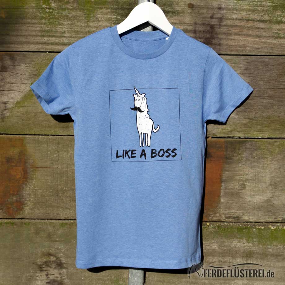 Kids Shirt aus Biobaumwolle! "Like a Boss!" in Midheather Blue - Pferdefluesterei-Shop